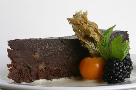 Chocolate Walnut Torte with Lavender-Honey Anglaise